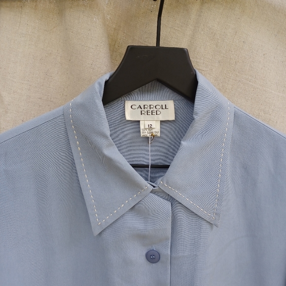 Vintage NWT Carroll Reed Light Blue Silk Button Up Shirt Women's Size L (14-16) - Picture 7 of 9